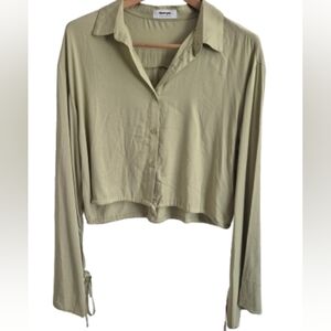 Showpo Cropped Green Button Up